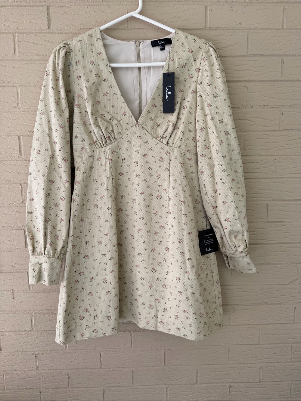 Lulu's Cream Mini Dress with Pink Floral Print